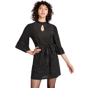 ModCloth Fab Feedback Mock Neck Dress Size Medium Metallic Chevron Pattern